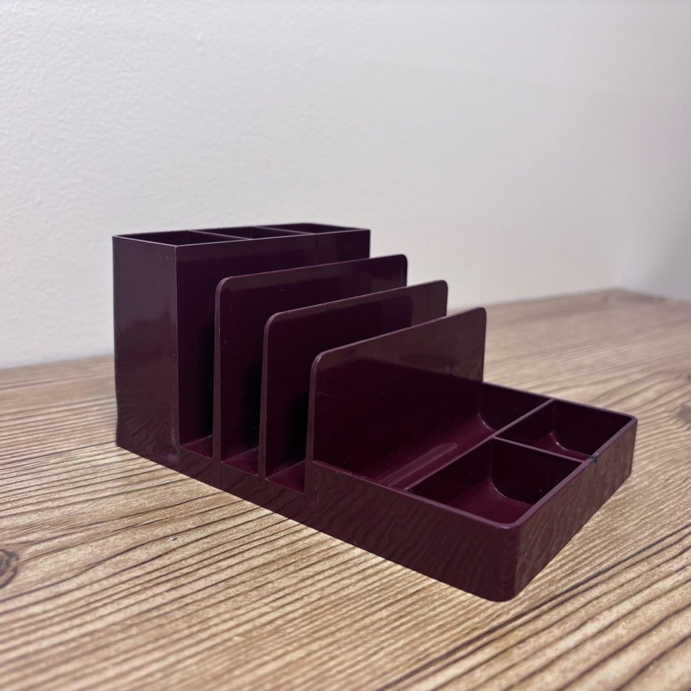 Mod Vintage Plastic Burgundy Acrylic Desk Caddy Organizer Rogers 80s